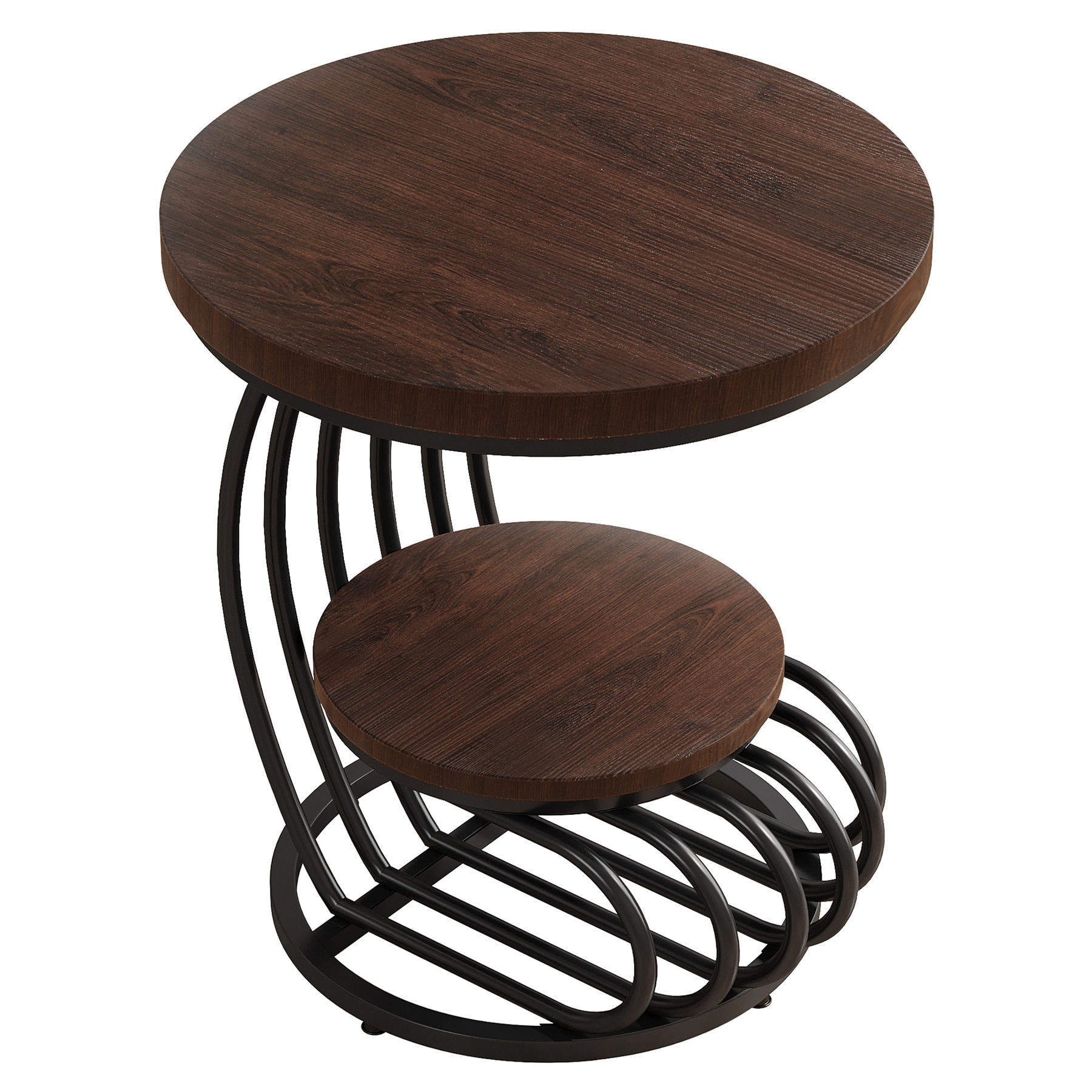 Round End Table, 2 Tiers Marble Side Table With Storage Shelf_voghion.com